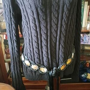 Betty Belts, Black Silk & Shells- One Sz/L Handcrafted, Tie Closure Tassle